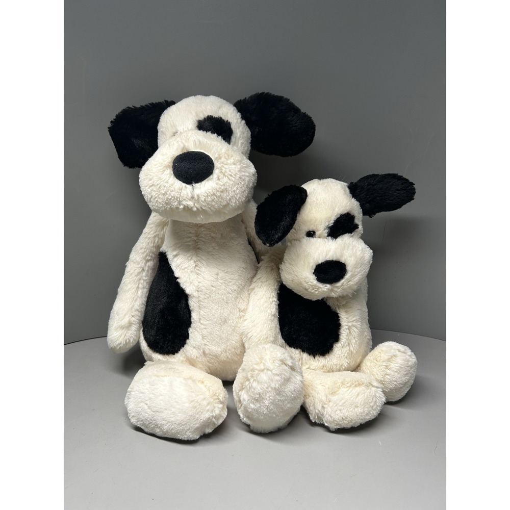 Jellycat Bashful Puppy Dog White Cream Black Stuffed Plush 16" & 12" Med Large